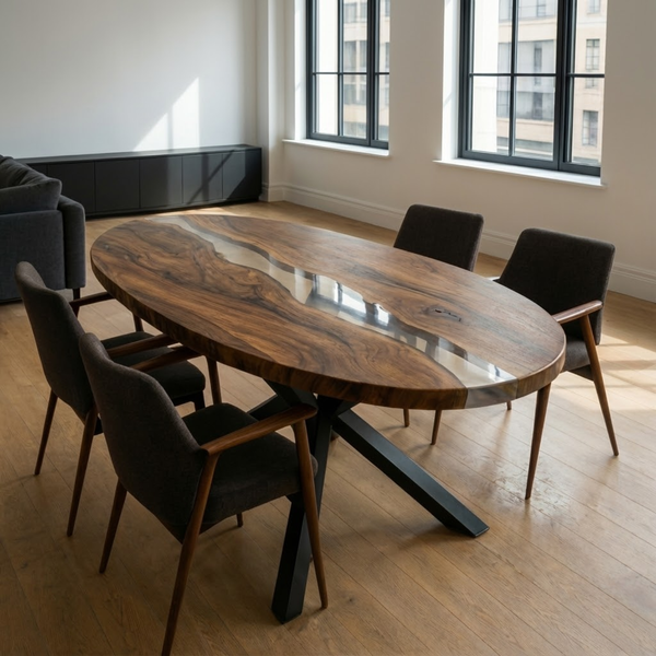 Oval Ellipse Walnut Transparent Epoxy Conference Table