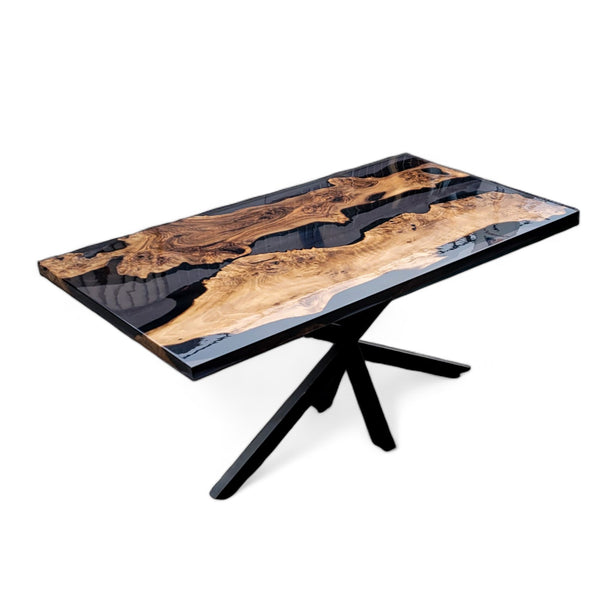 Transparent Black Resin River Epoxy Walnut Dining Table