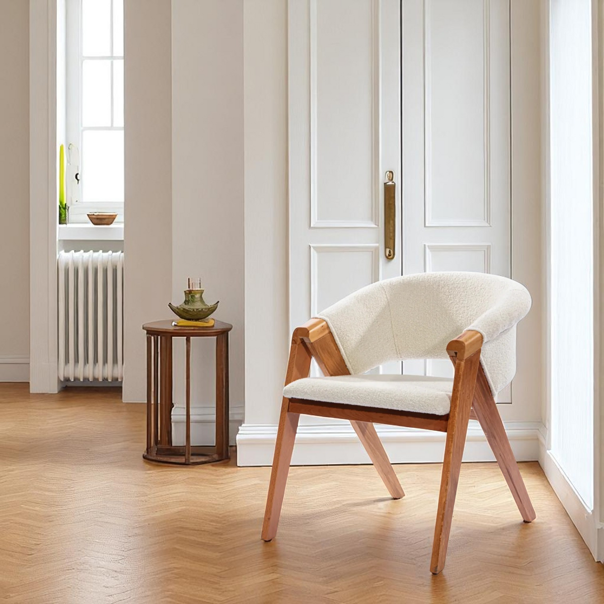 Minimalist Walnut Dining Chair with Curved Backrest and Scandinavian Aesthetic