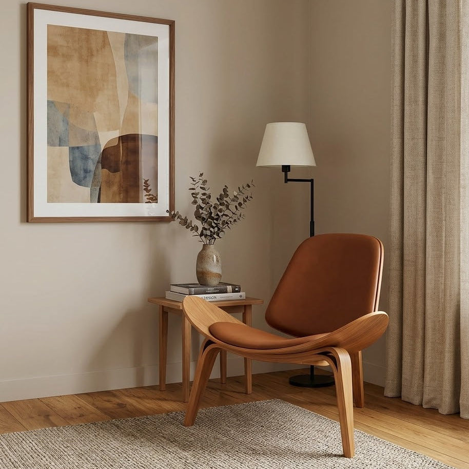 Shell Chair with Brown Leather Fabric