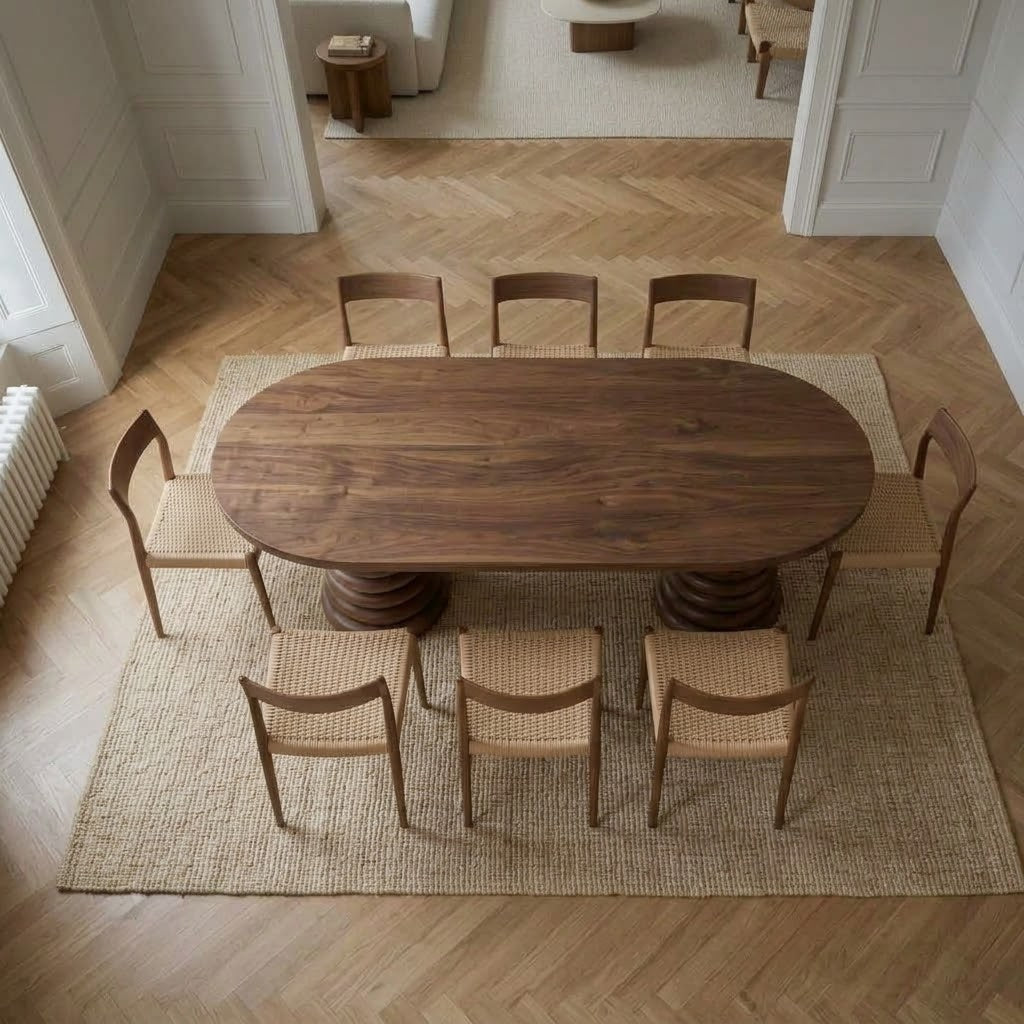 Atlas Solid Walnut Dining Table – Sculptural Base, 4–12 Seater