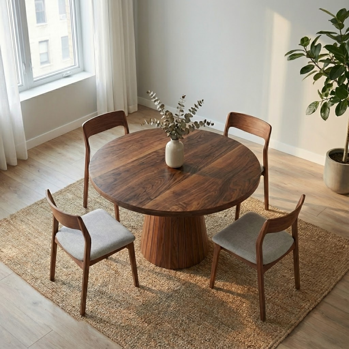 Japandi Round Walnut Table