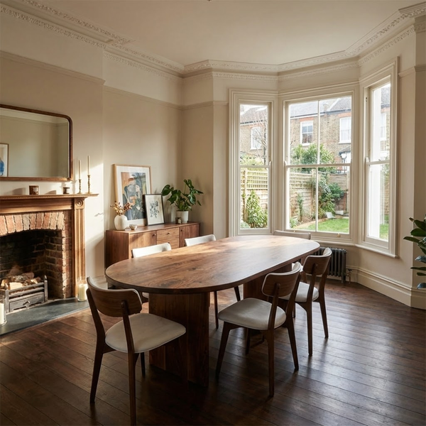 Oval Dark Walnut Dining Table with Walnut Wood Double Pedestal