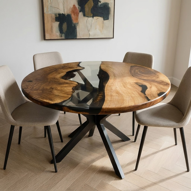 Transparent Epoxy Round Walnut Table