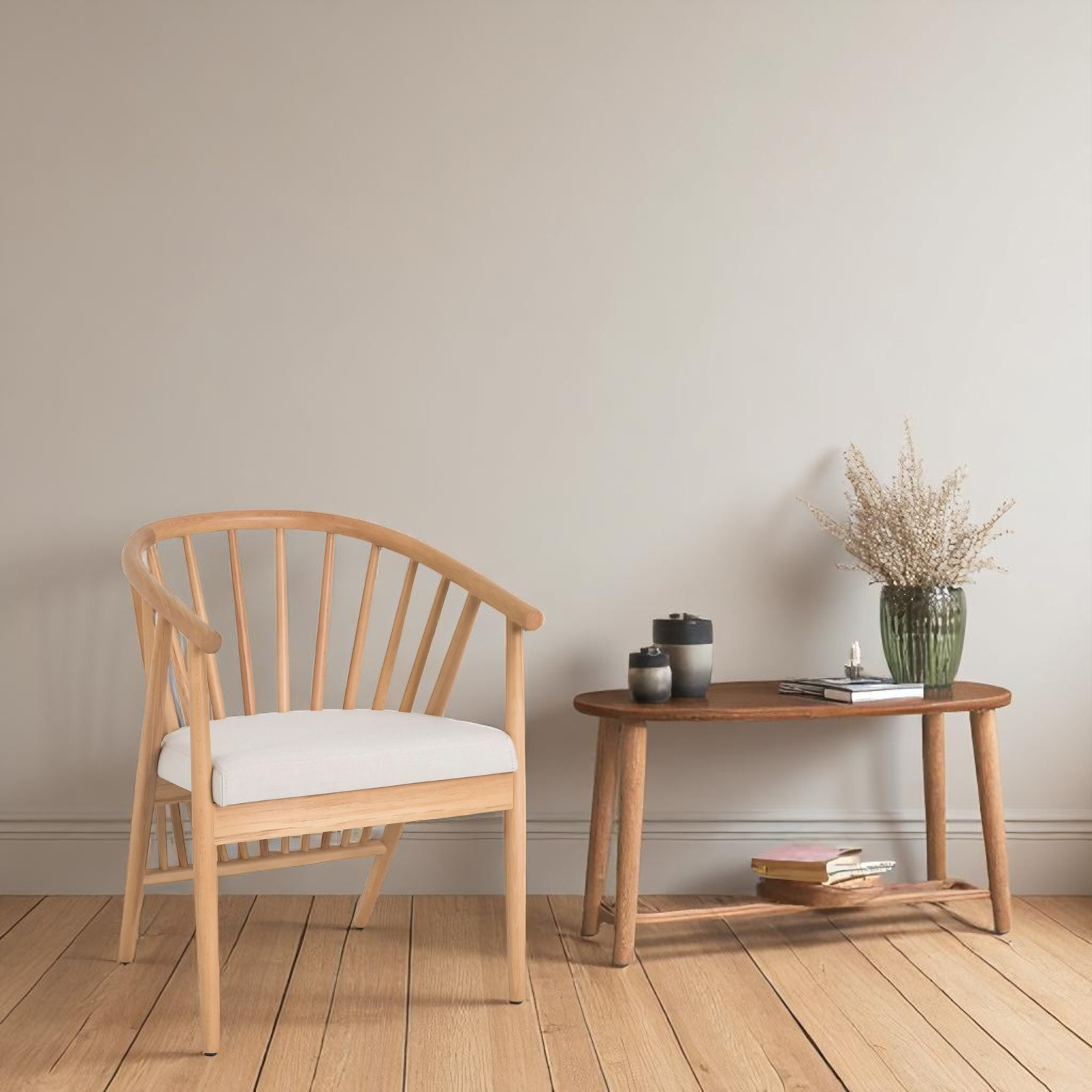 Modern Spindle Back Natural Wood Chair