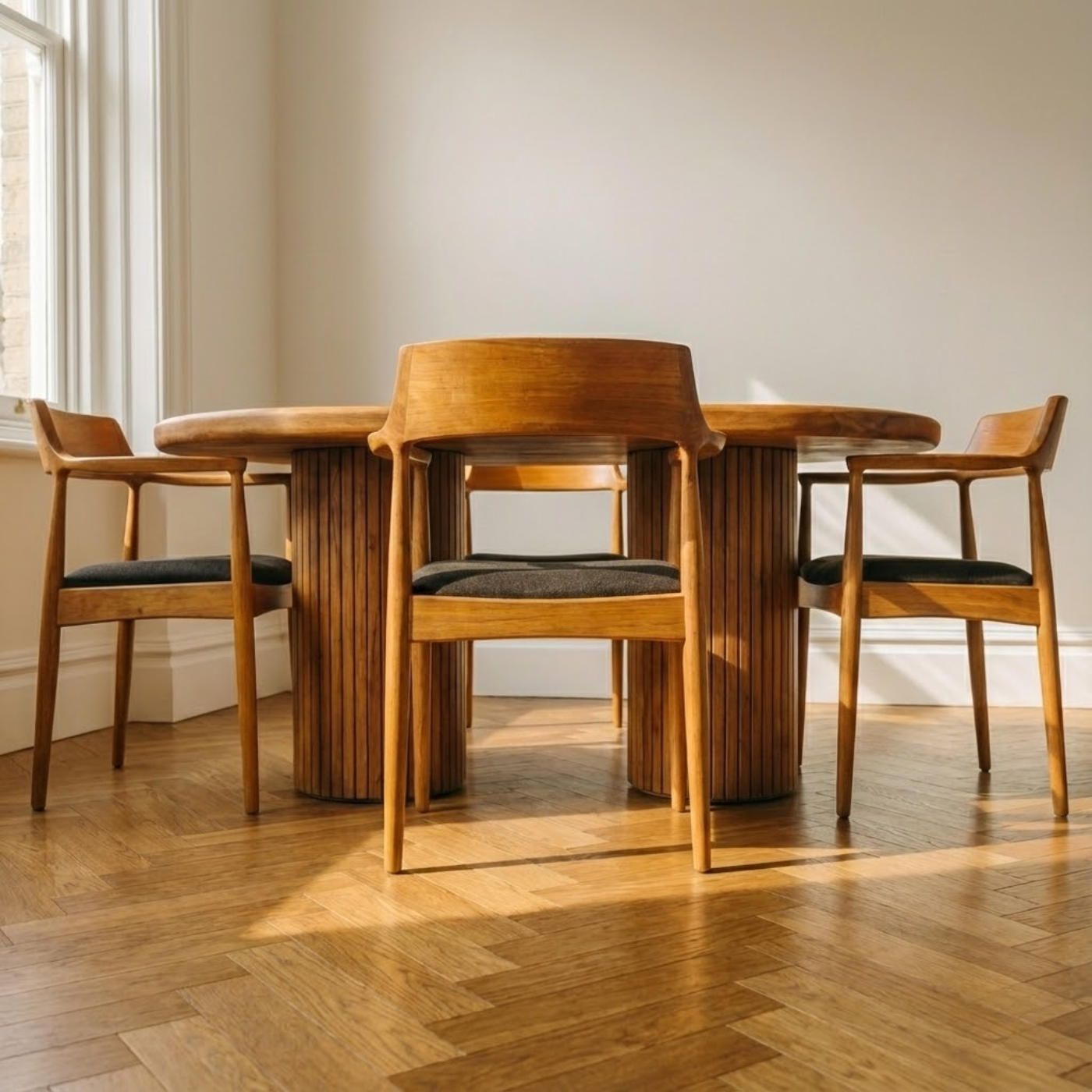 Japandi Style Walnut Wood Dining Table