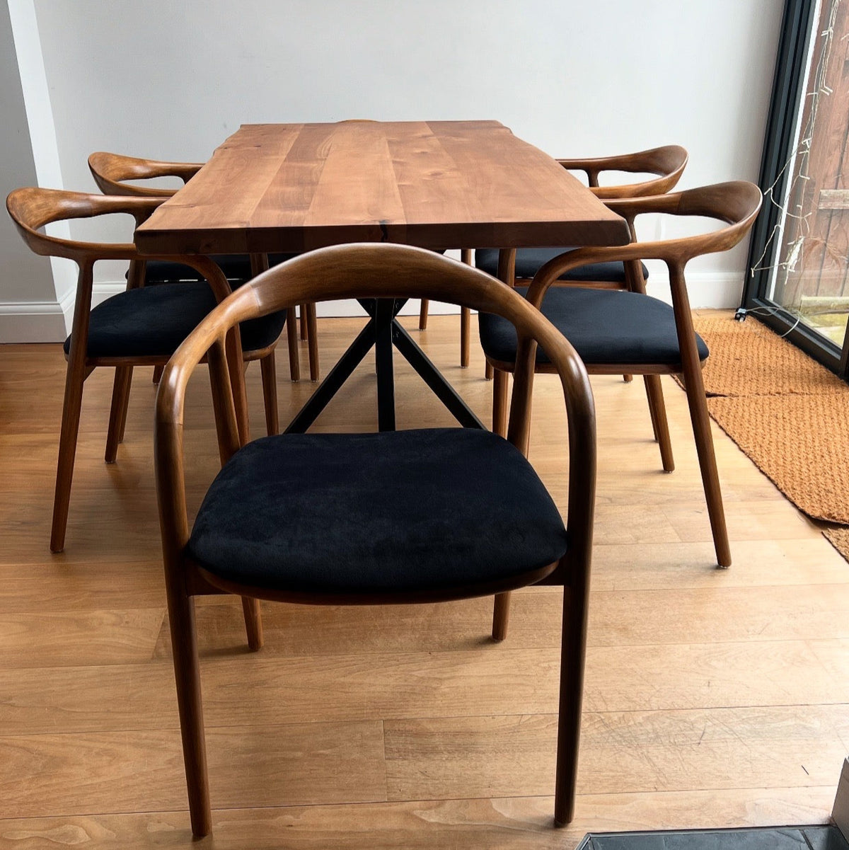 Live Edge Walnut Table and Midcentury Chair Set