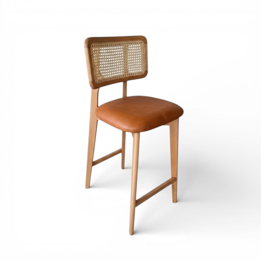 Natural Wood Rattan Bar Stool