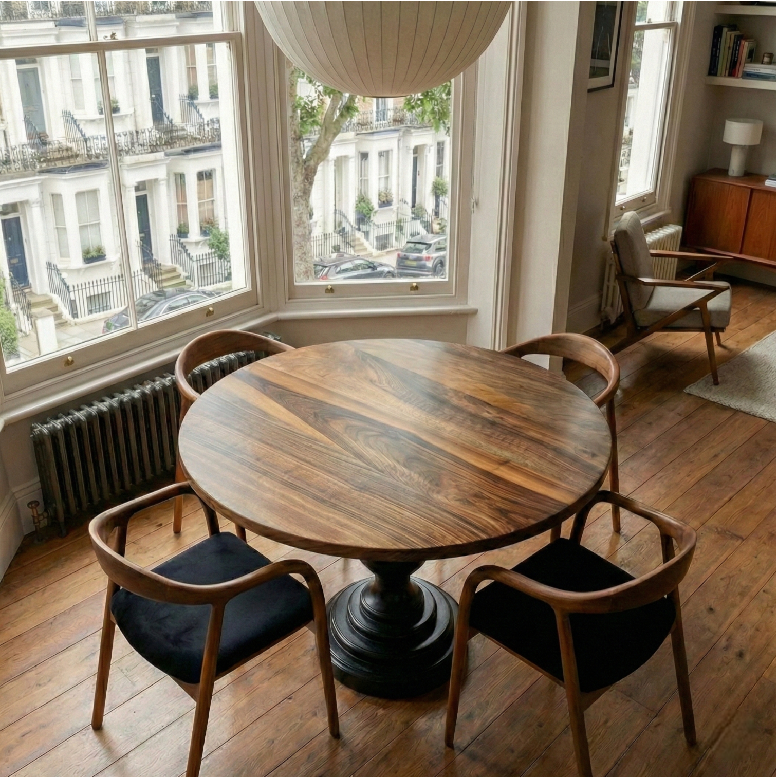 Round Solid Walnut Dining Table with Pedestal Base