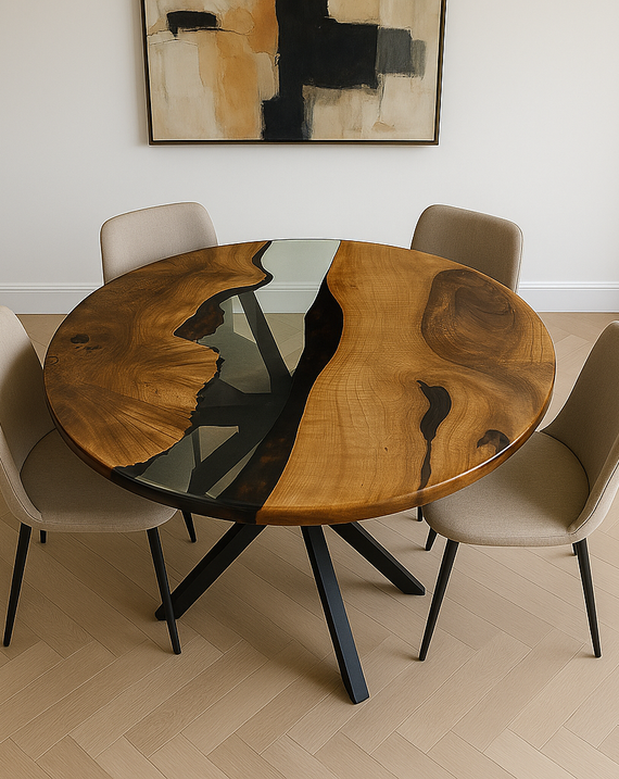 Transparent Epoxy Round Walnut Table