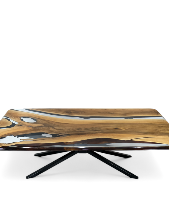 Transparent Epoxy Resin Table with Round Edge - Walnut Epoxy Dining Table