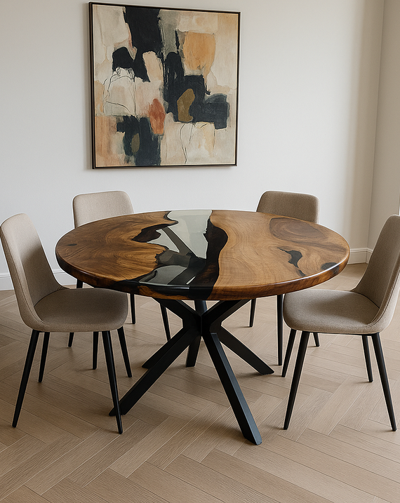 Transparent Epoxy Round Walnut Table