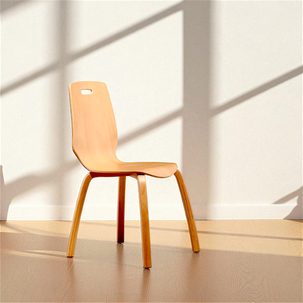 Sleek Natural Wood Chair with Curved Backrest