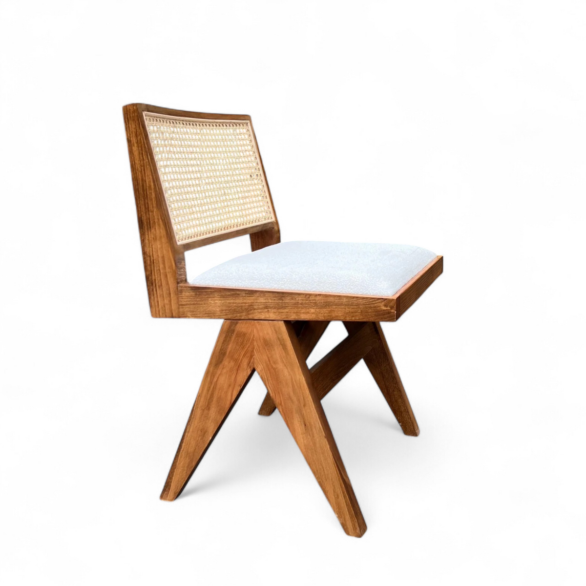 Set of 2 Pierre Wooden Rattan Dark Oak Dining Chair with Upholstered Seat without Armrest