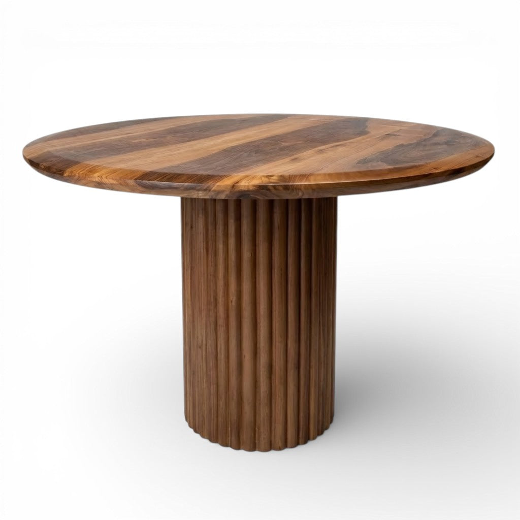 Geometric Round Walnut Dining Table /  6 - 8 Seater Dining Table