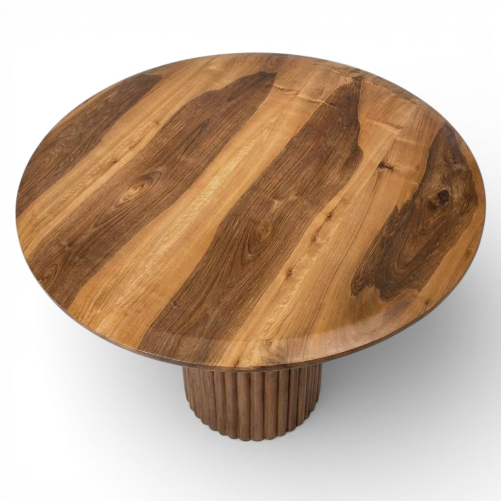 Geometric Round Walnut Dining Table /  6 - 8 Seater Dining Table