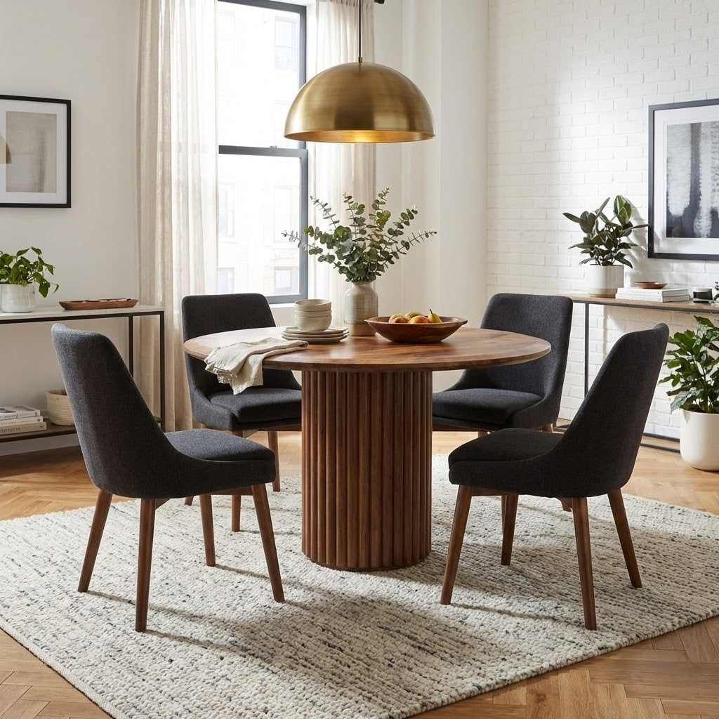 Geometric Round Walnut Dining Table /  6 - 8 Seater Dining Table
