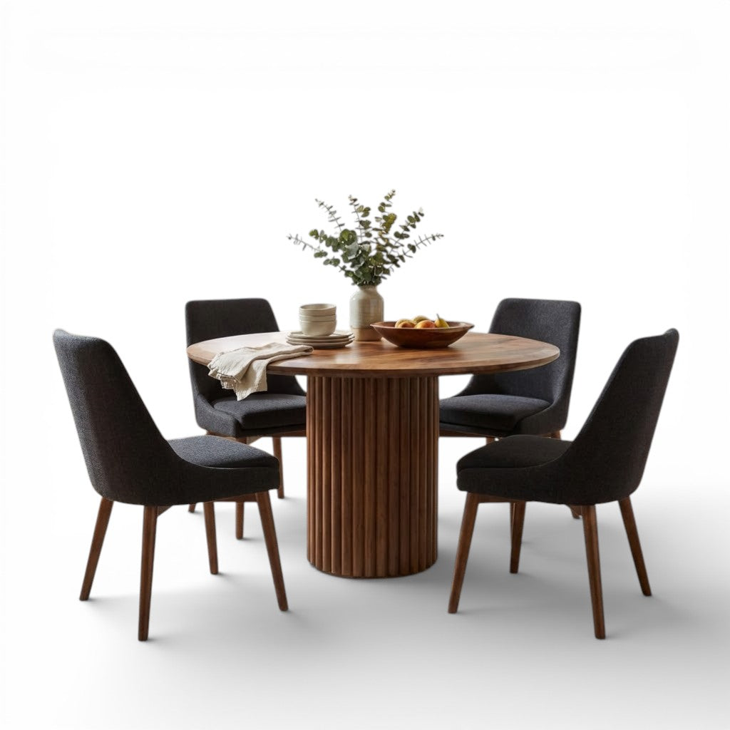 Geometric Round Walnut Dining Table /  6 - 8 Seater Dining Table