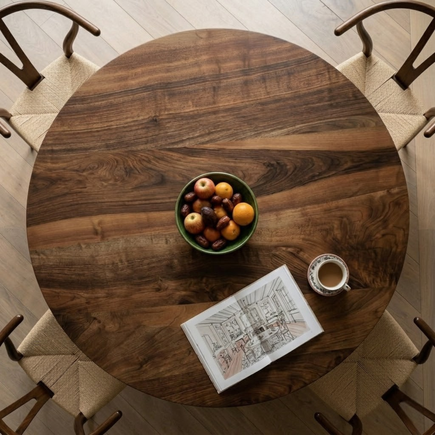 Verona Round Solid Walnut Dining Table
