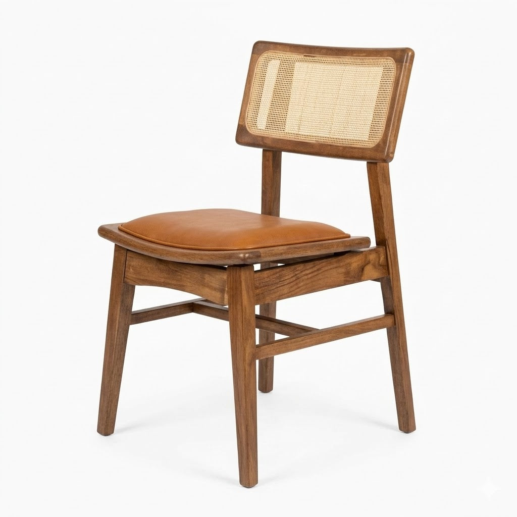 Mid-Century Modern Rattan Cane Wooden Dining Chair