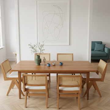 Set of 6 Pierre Wooden Rattan Dining Chair