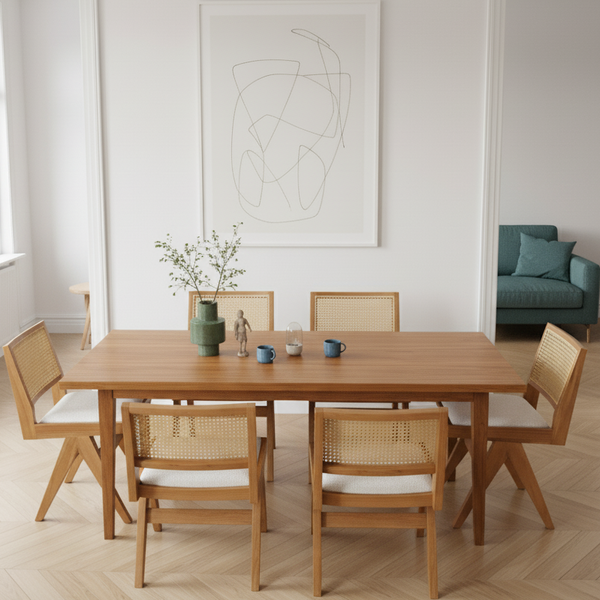 Set of 6 Pierre Wooden Rattan Dining Chair