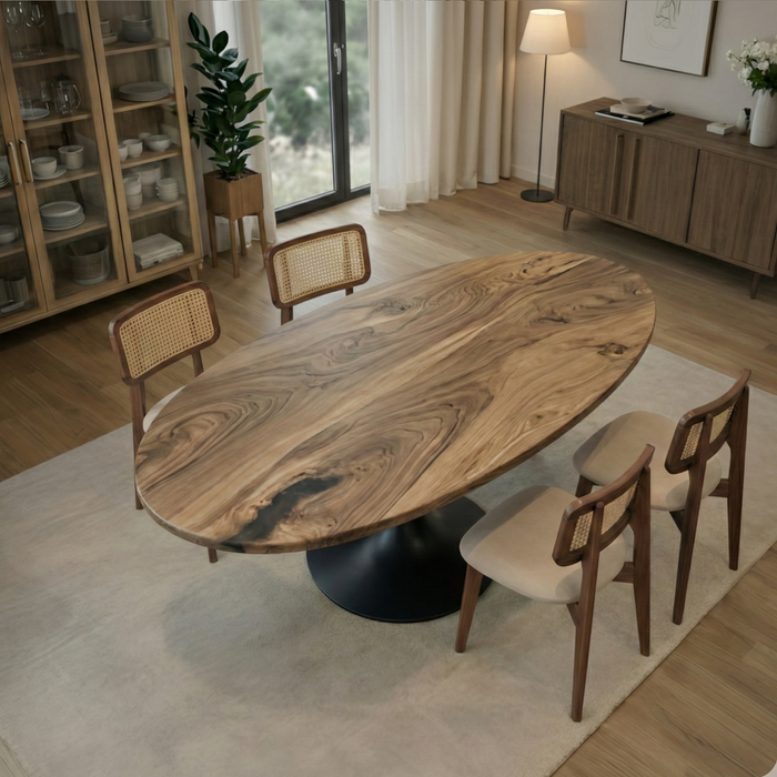 Orion Oval Walnut Dining Table with Tulip Base