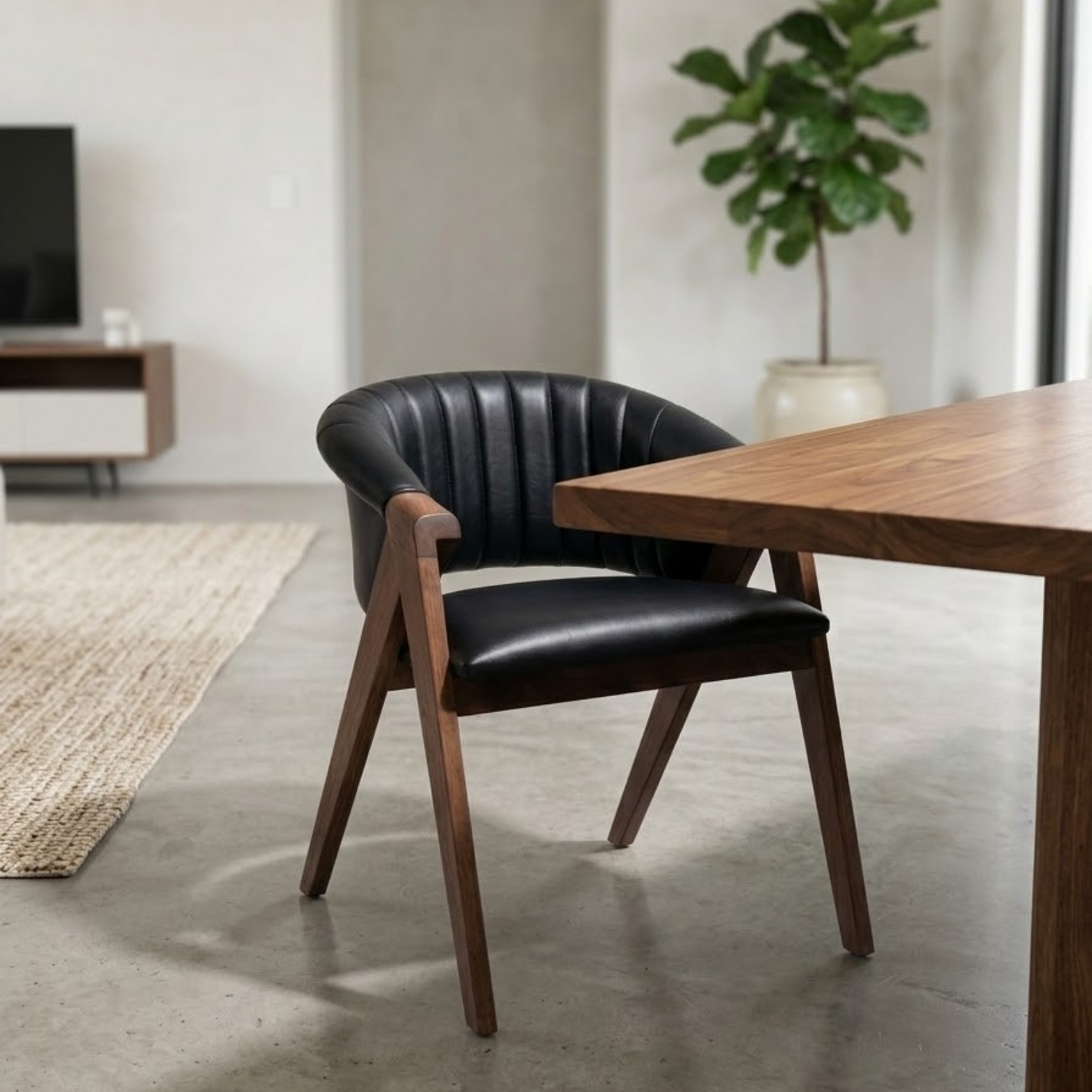 Helix Round Walnut Dining Table 145 CM and 4XRiviera Dining Chairs