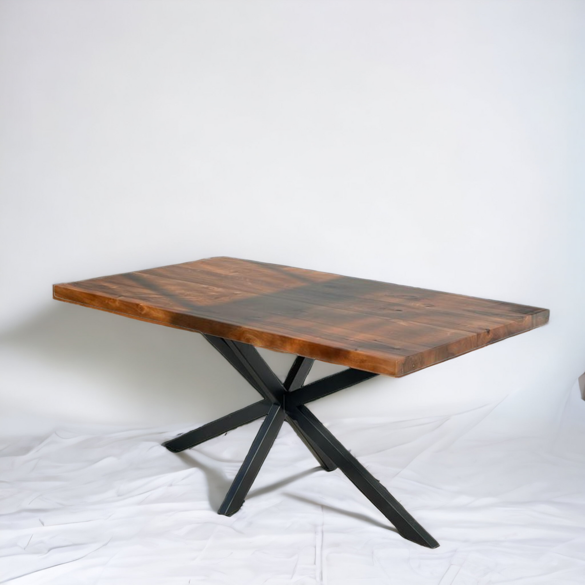Straight Edge Walnut Dining Table with Metal Legs |  Industrial Design Walnut Table - The Industrial Furniture