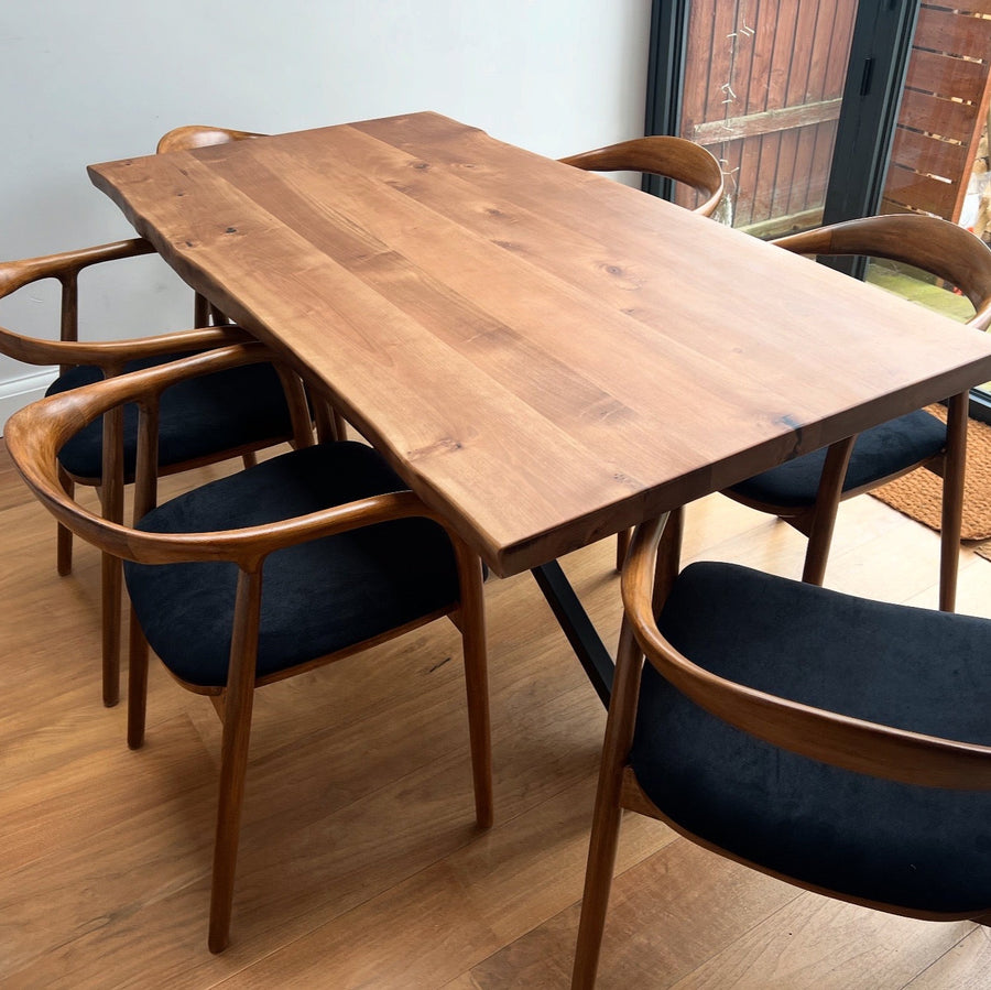 Live Edge Walnut Table and Midcentury Chair Set