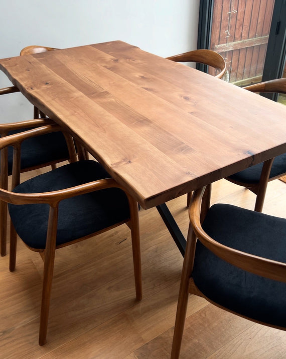 Live Edge Walnut Table and Midcentury Chair Set