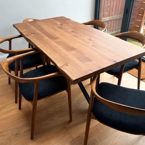 Live Edge Walnut Table and Midcentury Chair Set