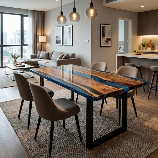 Dark Blue Resin River Epoxy Table