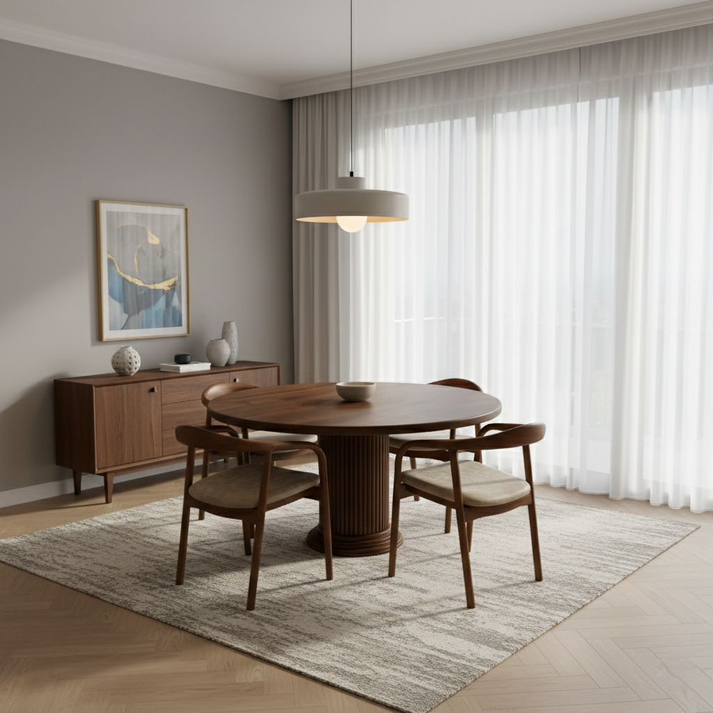 Midcentury Round Walnut Table