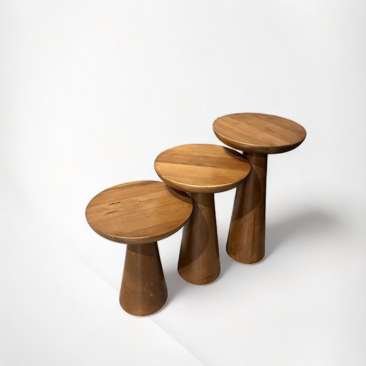Mushroom Solid Wood Round Coffee Table | Walnut Wood  Colour End Table | Side Table