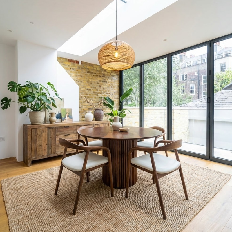 Japandi Round Walnut Nook Table with Fluted Cylinder Legs