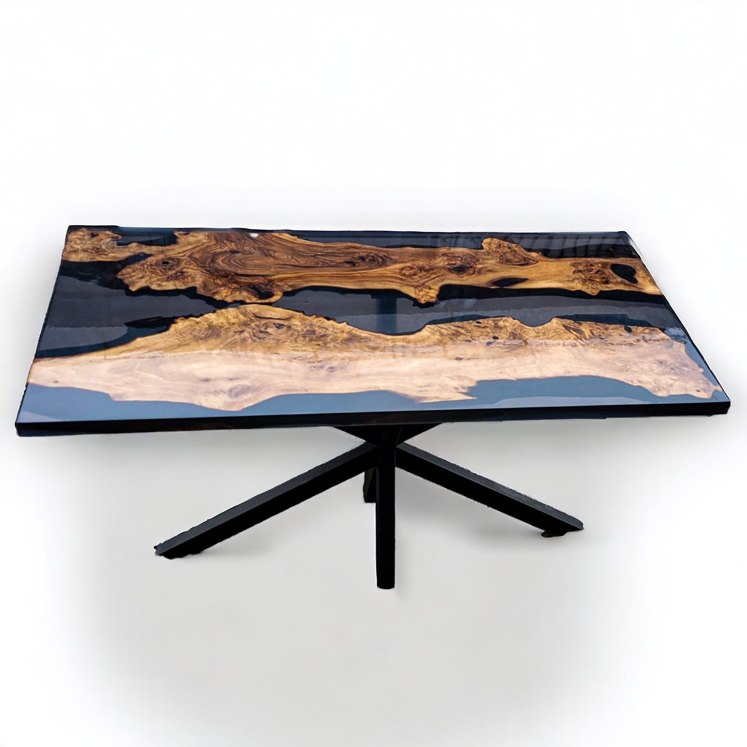 Transparent Black Resin River Epoxy Walnut Dining Table