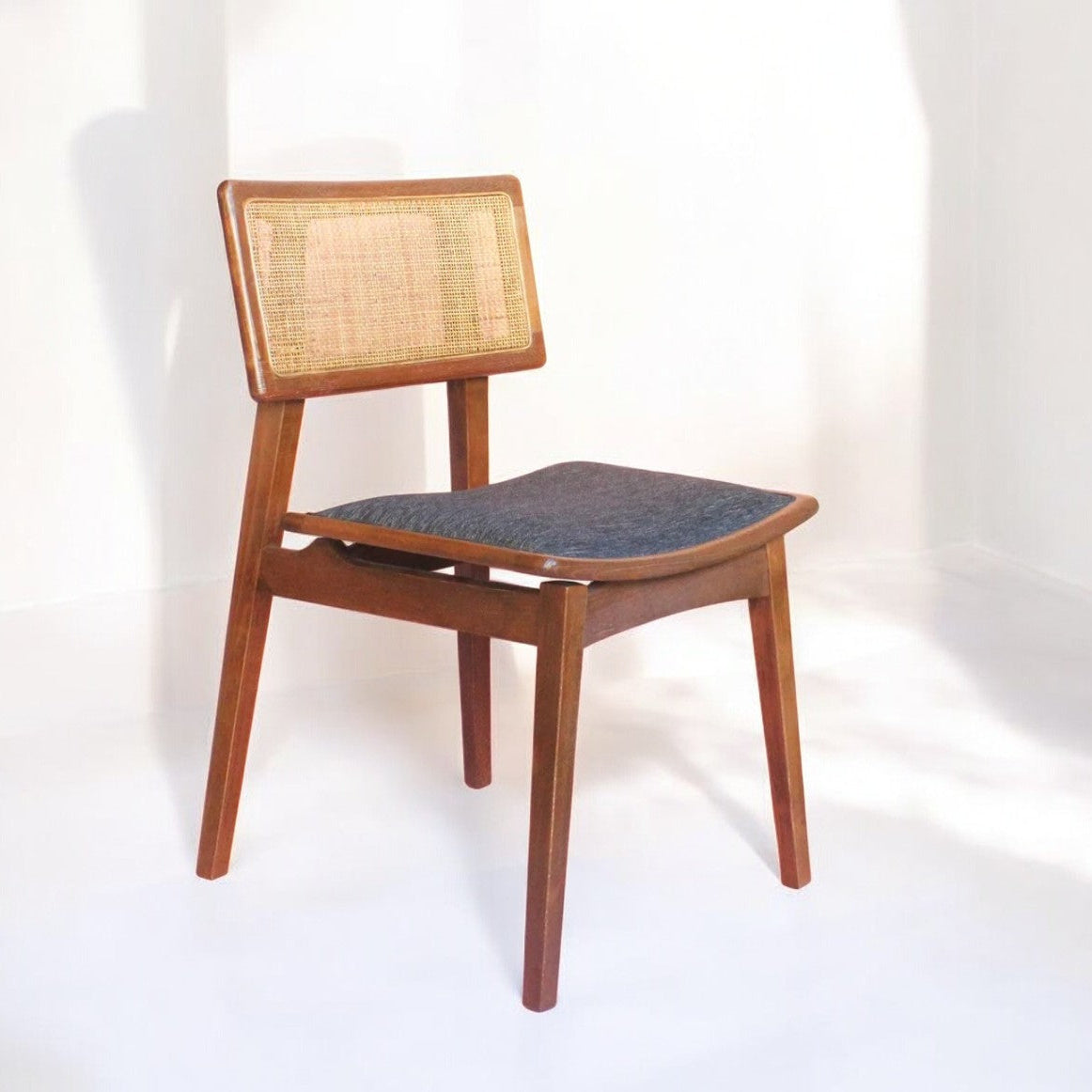 Mid-Century Modern Rattan and Wooden Dining Chair