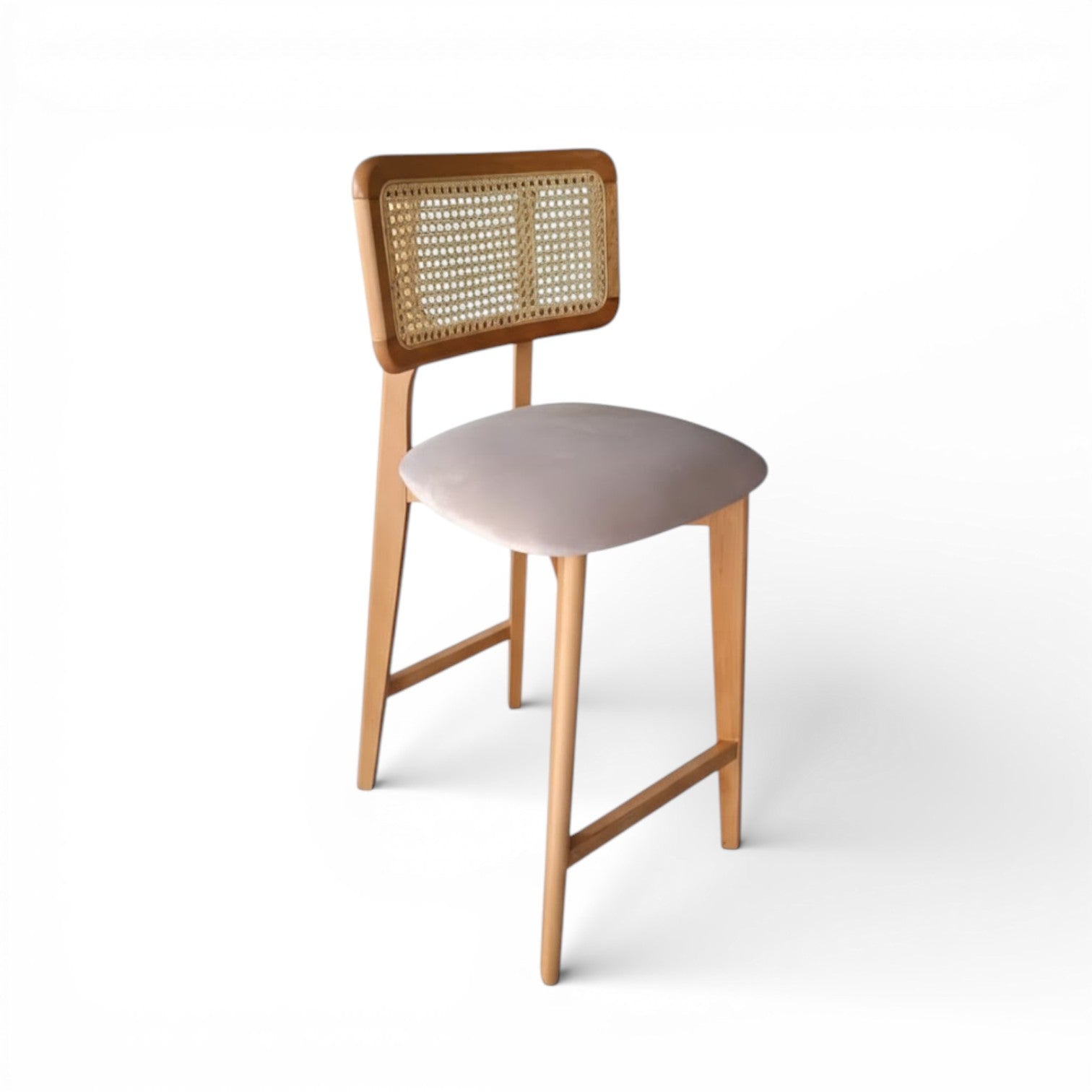 Natural Wood Rattan Bar Stool