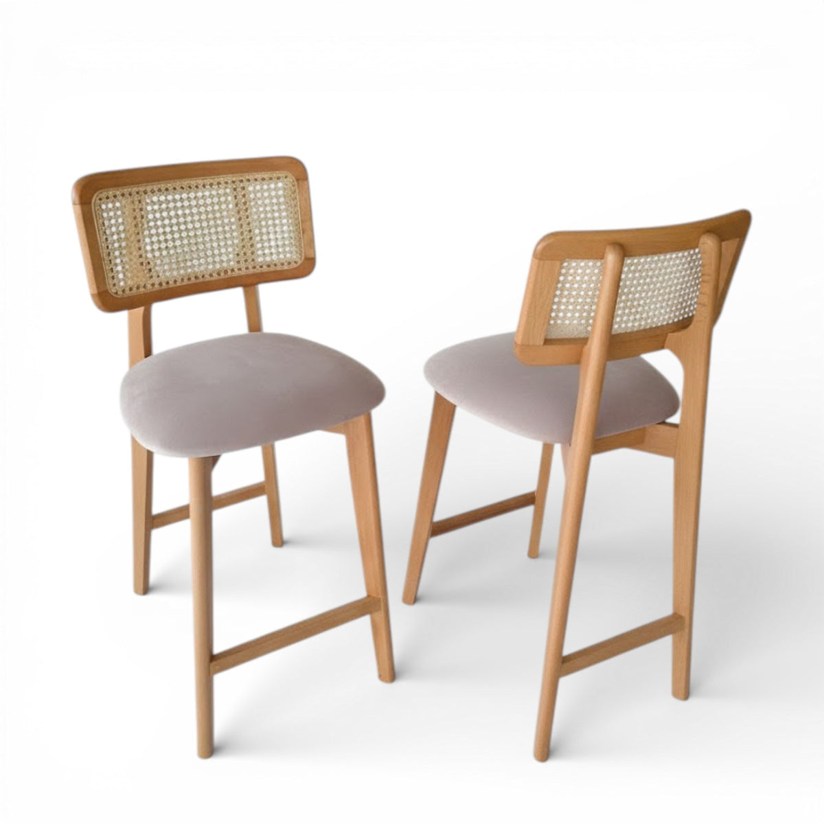Natural Wood Rattan Bar Stool
