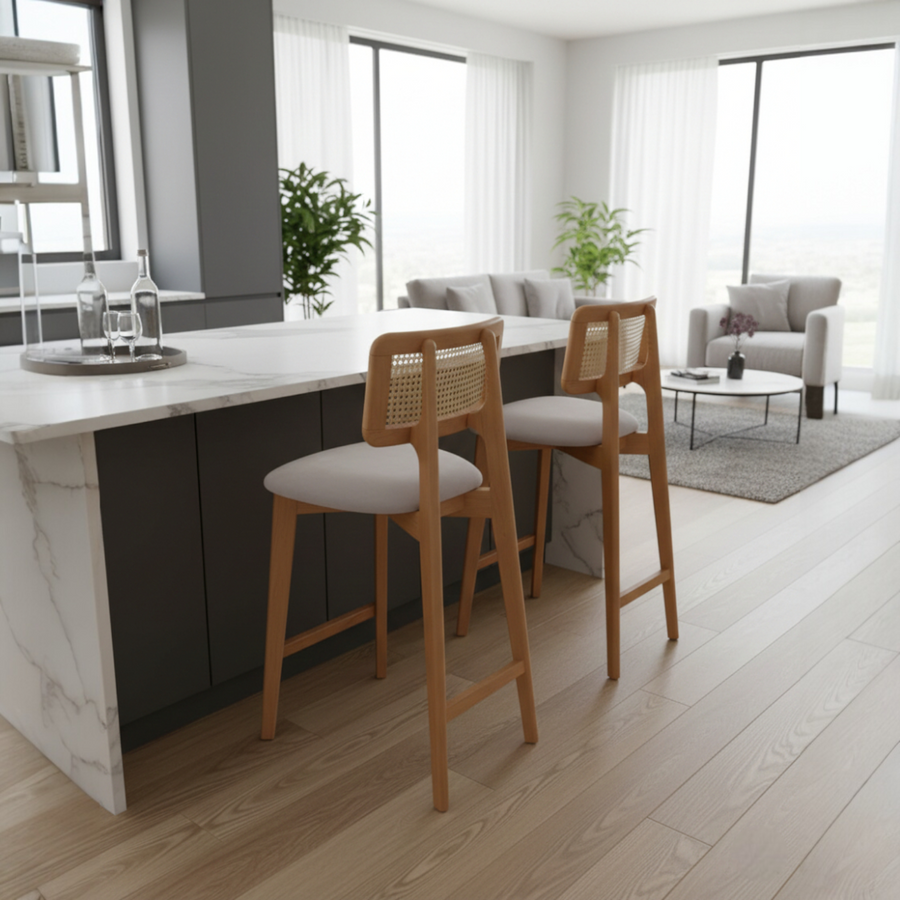 Natural Wood Rattan Bar Stool