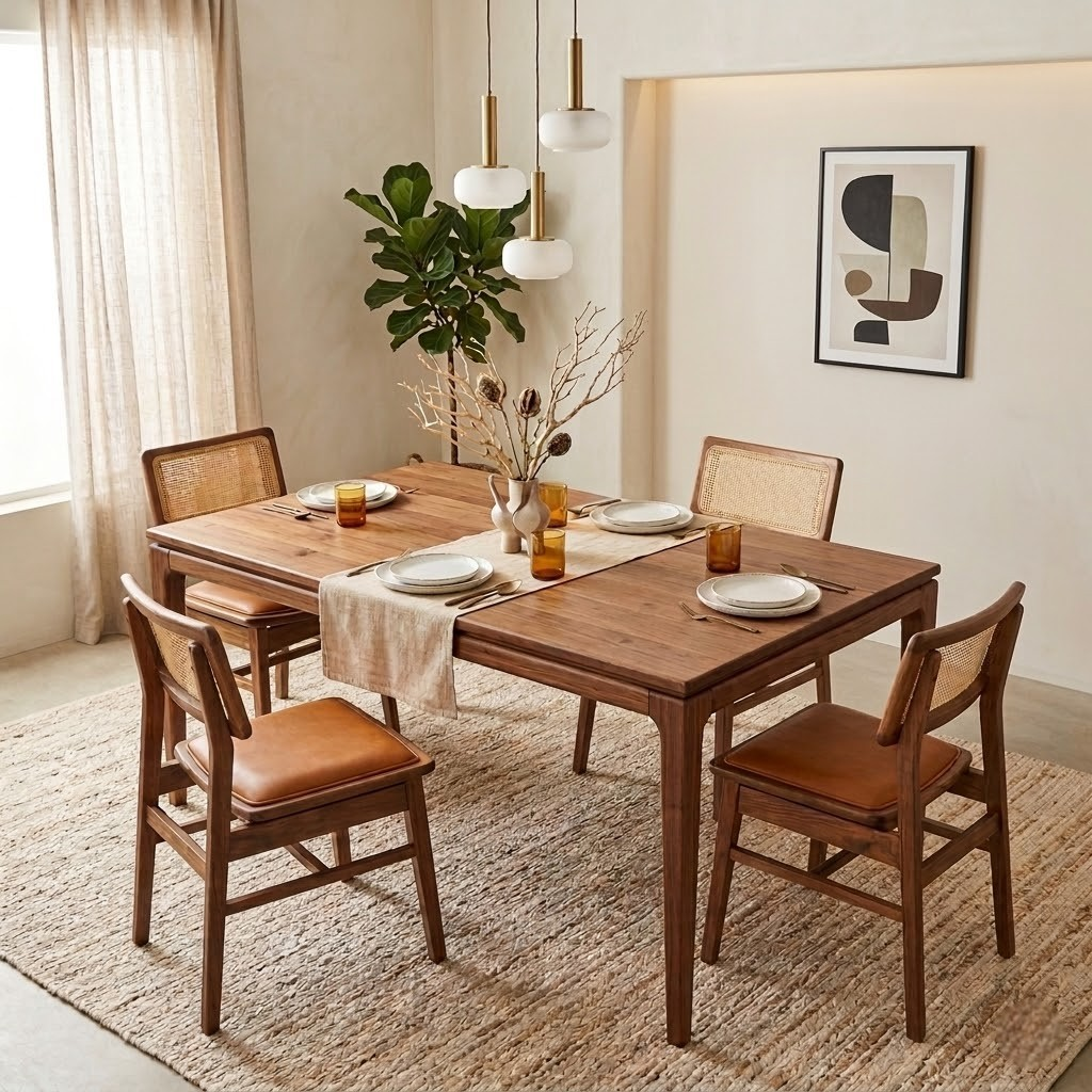 Mid-Century Modern Rattan Cane Wooden Dining Chair