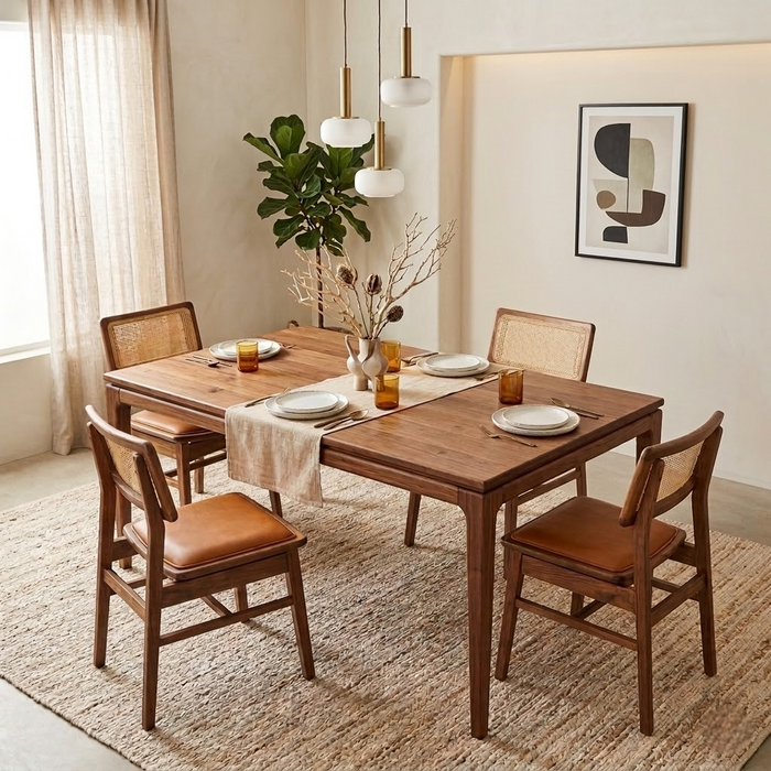 Mid-Century Modern Rattan Cane Wooden Dining Chair