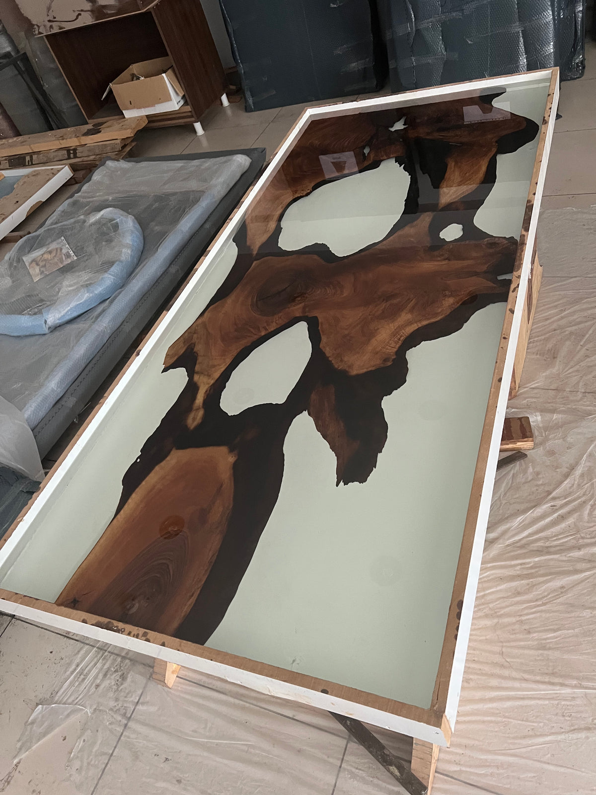 Transparent Epoxy Table - Black Walnut Epoxy Dining Table - The Industrial Furniture