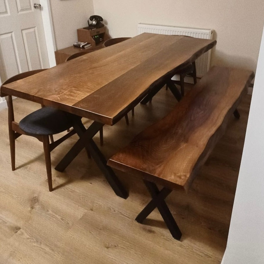 Live Edge Walnut Dining Table and Bench Set - The Industrial Furniture