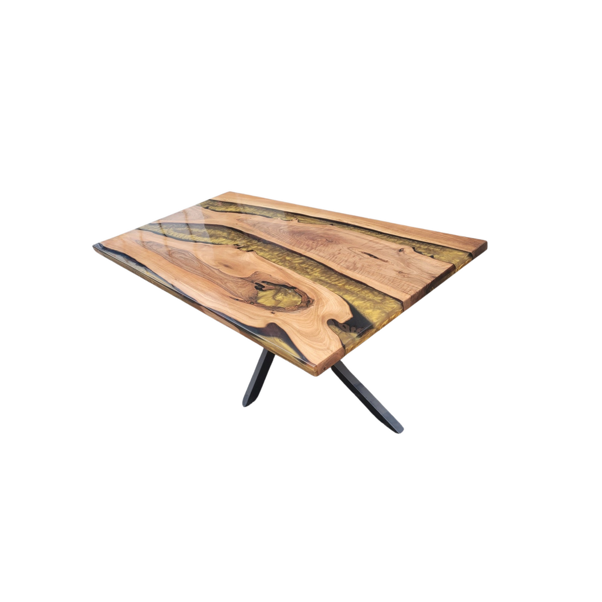 Resin River Epoxy Gold Walnut Live Edge Table - The Industrial Furniture