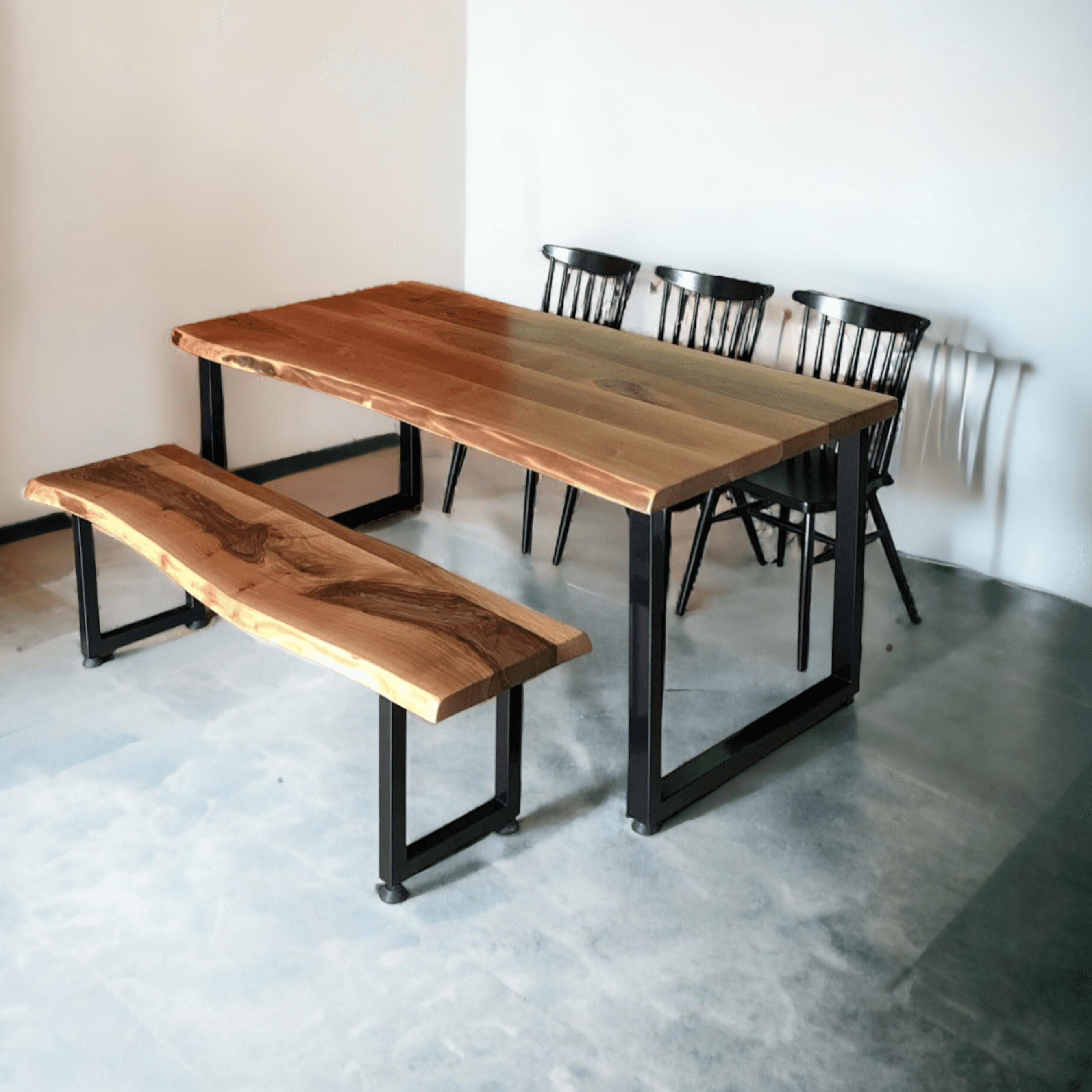 Live edge dining table set with bench deals