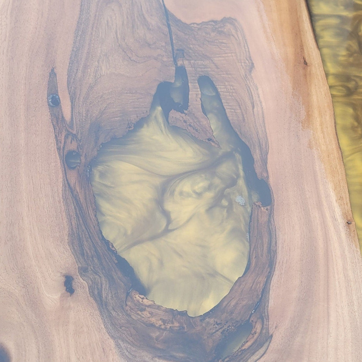 Resin River Epoxy Gold Walnut Live Edge Table - The Industrial Furniture