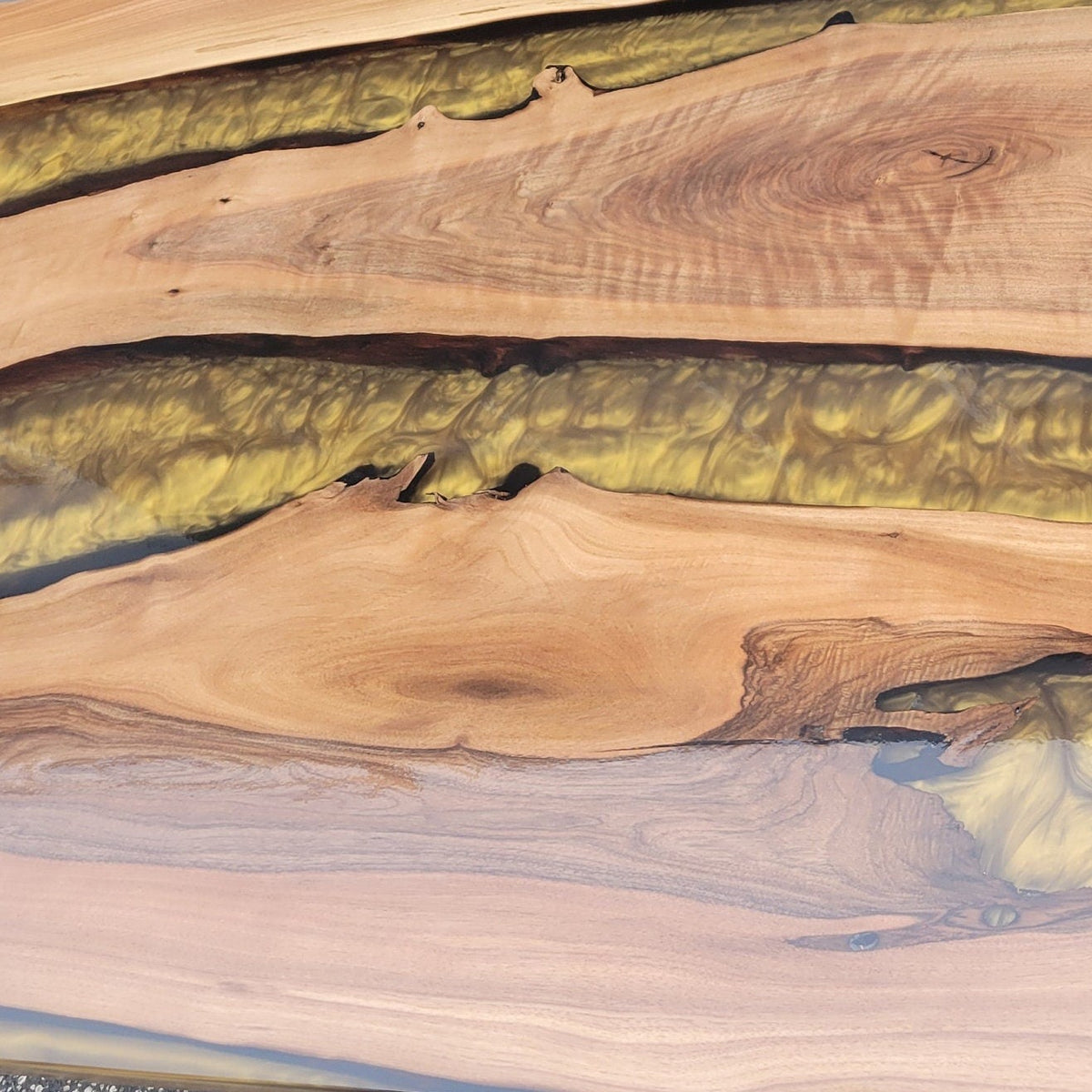 Resin River Epoxy Gold Walnut Live Edge Table - The Industrial Furniture