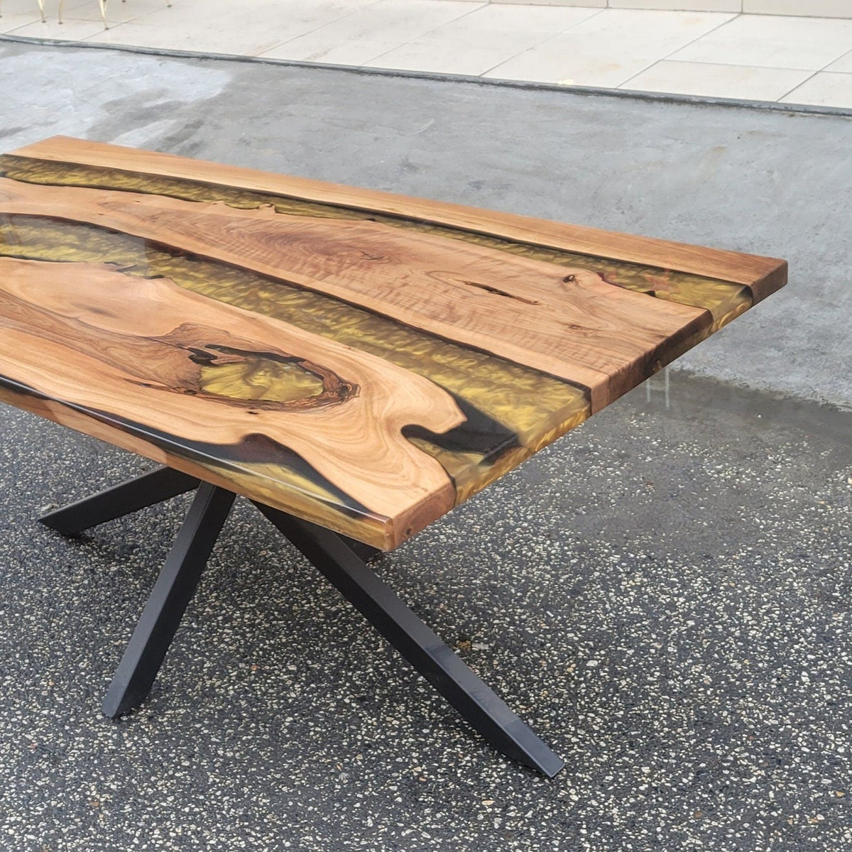 Resin River Epoxy Gold Walnut Live Edge Table - The Industrial Furniture